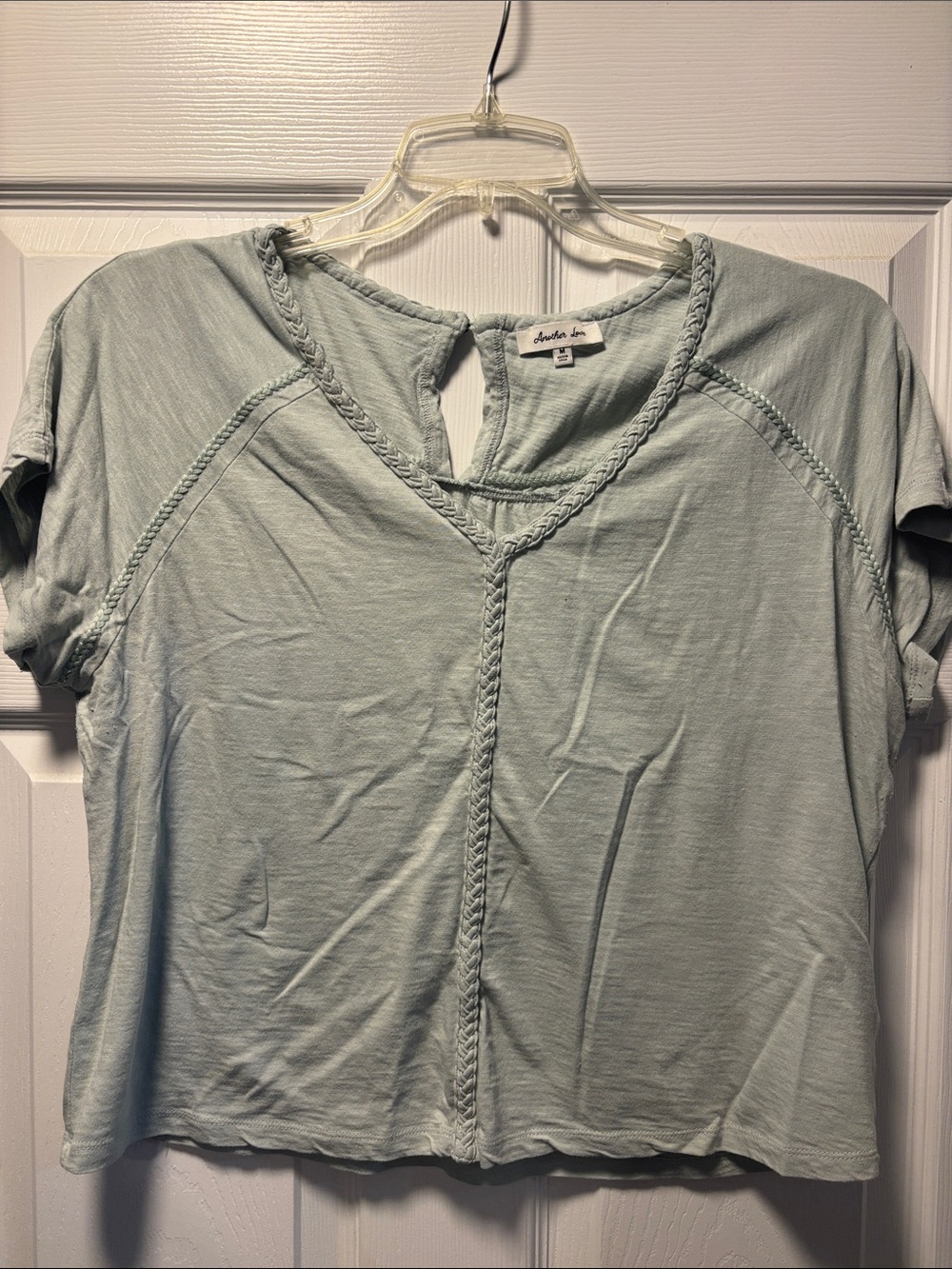 Another Love Light Sage Braided V-Neck Women's Top